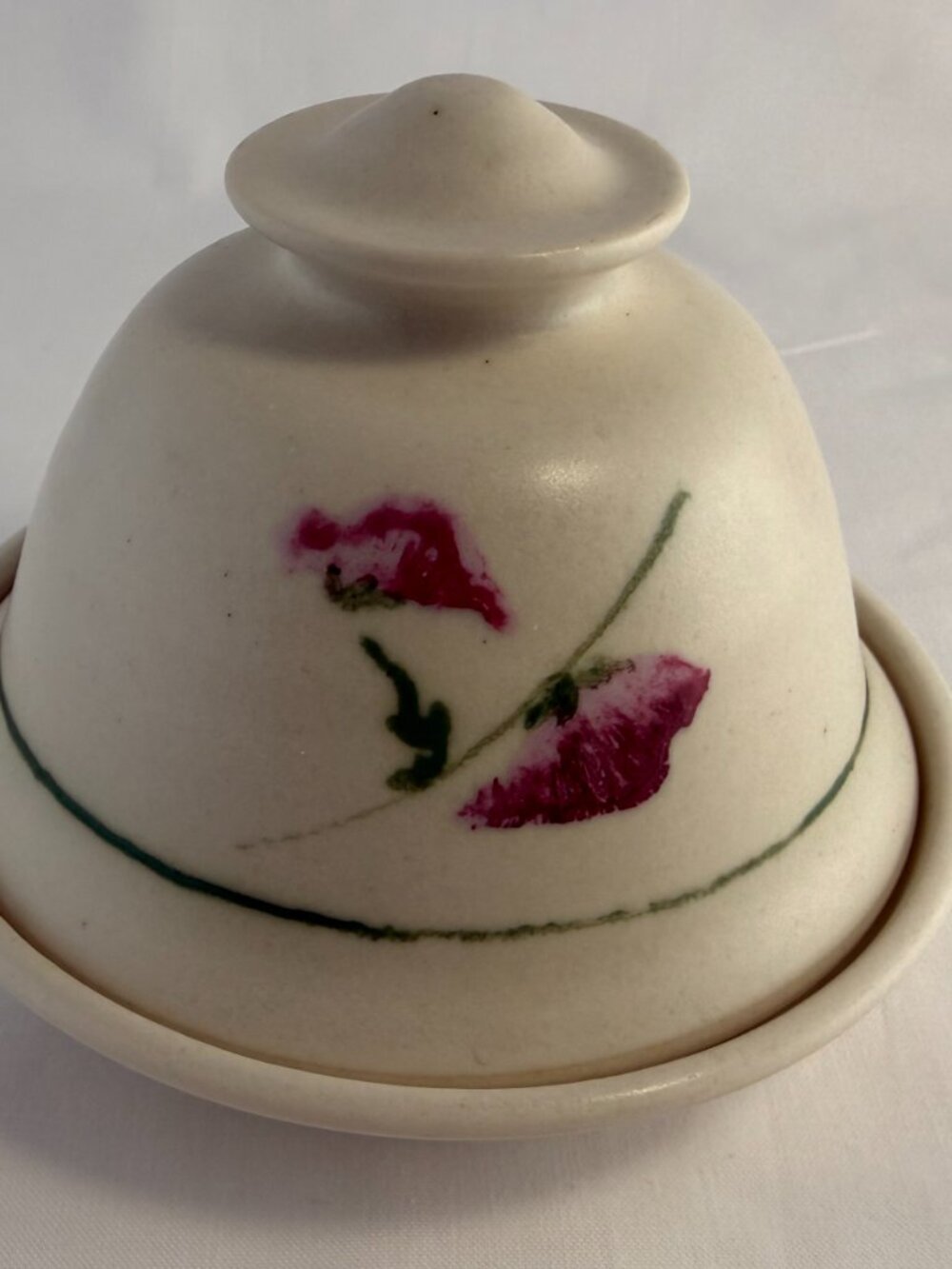 Signed Studio Art Pottery Lidded Butter Cheese Dish Handmade